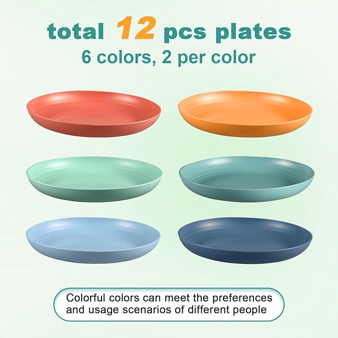 HEYCOME 12 Pcs Unbreakable Deep Dinner Plates Set, 10 inch Reusable Plastic - Image 3