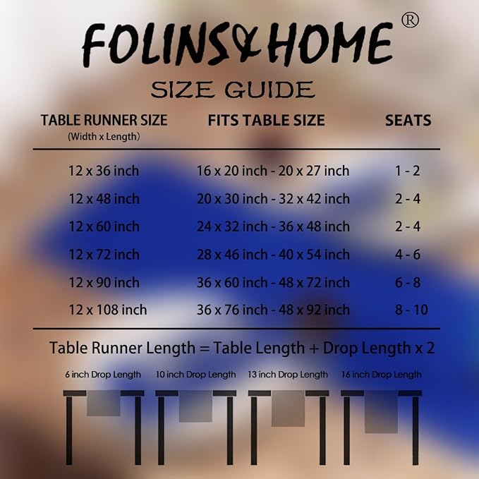 FOLINS&HOME Royal Blue Waterproof Decorative Table Runner 90 Inches Long | - Image 6