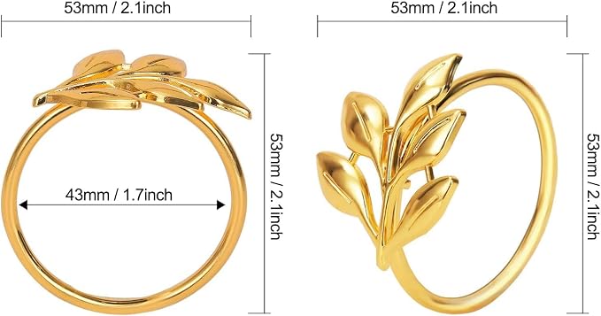 KPOSIYA Set of 6 Leaf Napkin Rings Metal Gold Napkin Holder Table Napkin Rings - Image 5