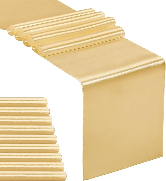 10-Pack Satin Table Runner Light Gold 12 x 108 inches Long, Table Runners by Hahuho
