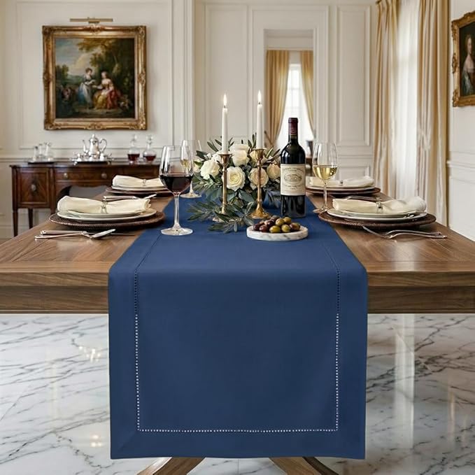Signature Linen™ by D'Moksha Navy Blue Table Runner 132 Inches Long, 100% Pure by DMokshaHomes