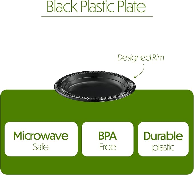 PLASTICPRO 400 PCS Black Plastic Plates Light Weight 6 Inch Plastic Dessert - Image 5