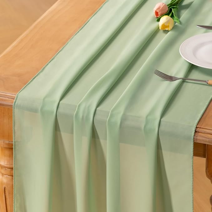 Sage Green Chiffon Table Runner Summer Boho Wedding Birthday Party Decor | 10ft by Socomi