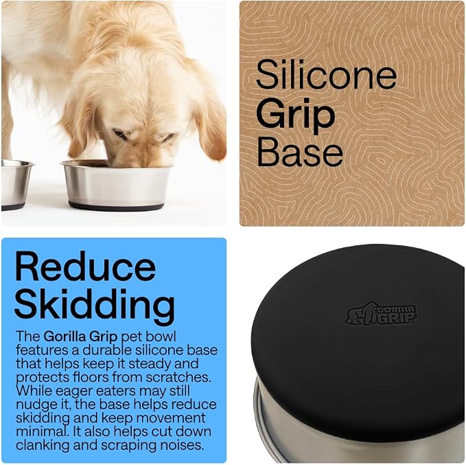 GORILLA GRIP Dog Bowl, Holds 8 Cups, Food Grade 304 Stainless Steel Food and - Image 3