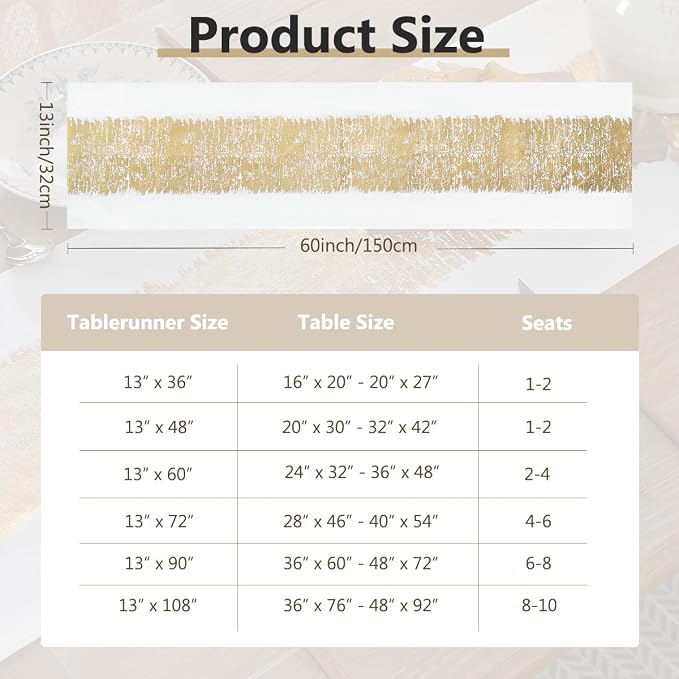 Metallic Style Gold Table Runner, Table Runners 60 Inches Long | Cotton Linen - Image 7