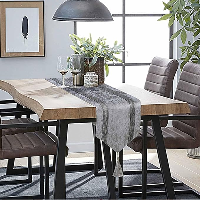 Elegant Gray Table Runner, Ombre Velvet, Double-Layer, Modern Style - Image 6