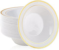 50PCS Plastic Bowls with Gold Rim 12oz Disposable Soup Bowls | Plastic Bowls by JOLLYPARTY