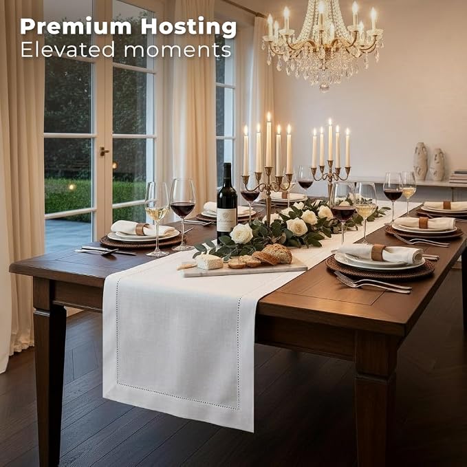 Signature Linen™ by D'Moksha White Table Runner 60 Inches, 100% Pure Linen - Image 3
