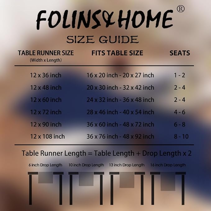 FOLINS&HOME Navy Blue Waterproof Decorative Table Runner 90 Inches Long | - Image 6