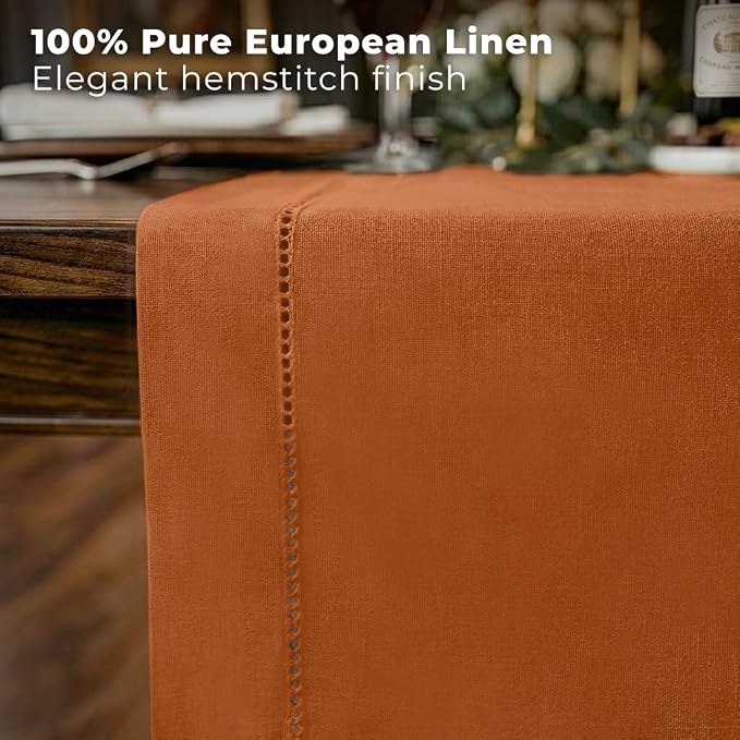 Signature Linen™ by D'Moksha Rust Table Runner 72 Inches Long, 100% Pure Linen - Image 2