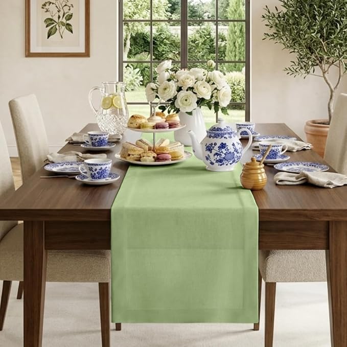 Classic Linen™ by D'Moksha Sage Green Table Runner 144 Inches Long, 100% Pure by DMokshaHomes