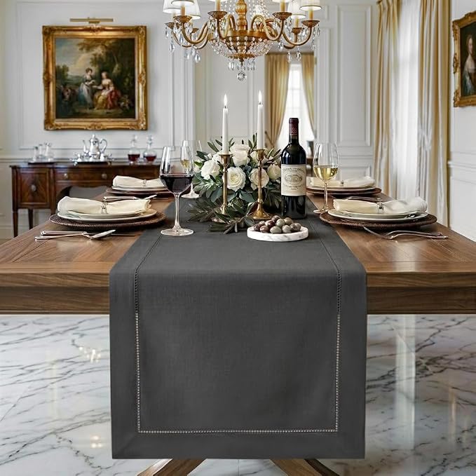 Signature Linen™ by D'Moksha Charcoal Grey Table Runner 72 Inches Long by DMokshaHomes