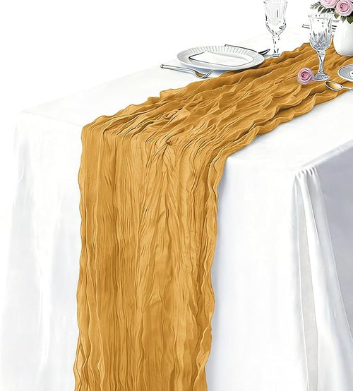 3 Pack Gold Cheesecloth Table Runner 21 x 120 Inch Boho Gauze Sheer Table - Image 2