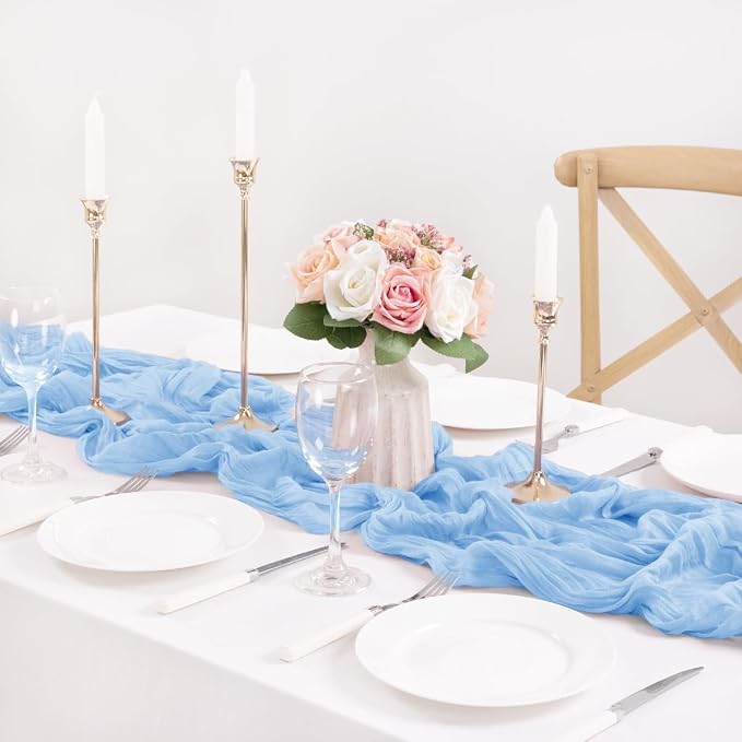 3 Pack Baby Blue Cheesecloth Table Runner 10ft Baby Shower Table Decor | - Image 5