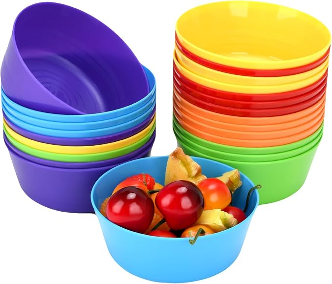 24-Pack Plastic Bowls 10 oz Microwave Dishwasher Safe Stackable | 6 vibrant by LYHLYA