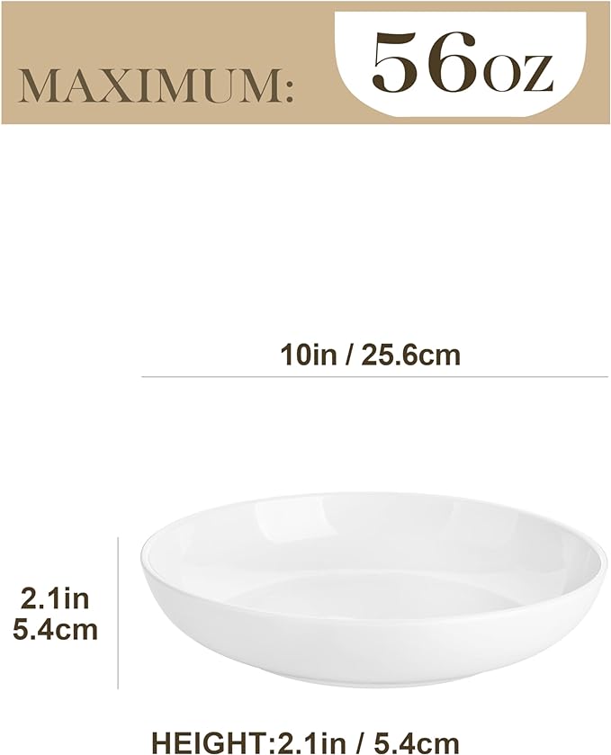 MALACASA 10" Large Pasta Bowls Set of 4, 56 OZ Wide and Shallow Salad Bowls - Image 2