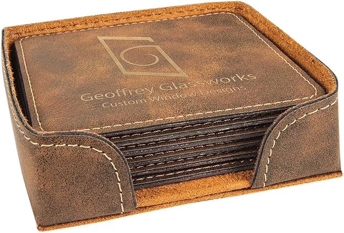 Custom Engraved Coasters | Personalized Leather Coaster | Set of 6 | Drink by AMERICAN+PERSONALIZED