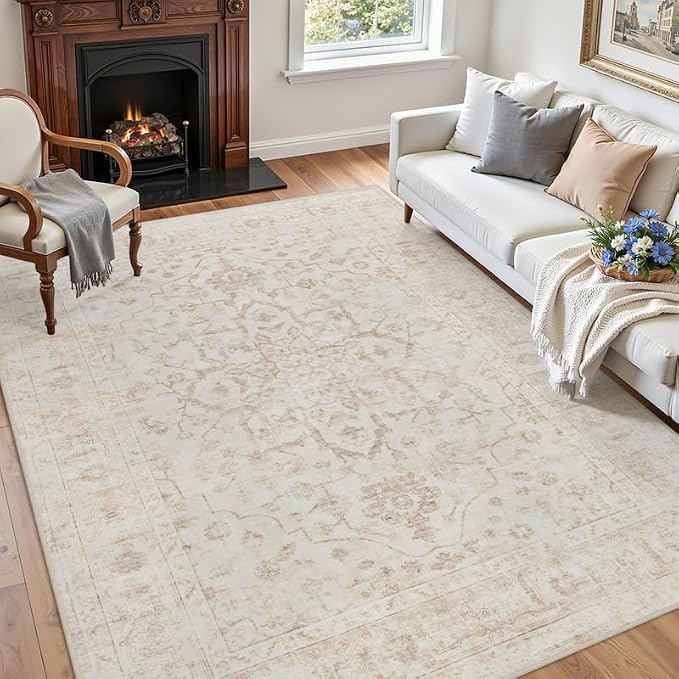 6x9 Area Rugs for Living Room: Vintage Boho Neutral Washable Rug Indoor Soft - Image 3