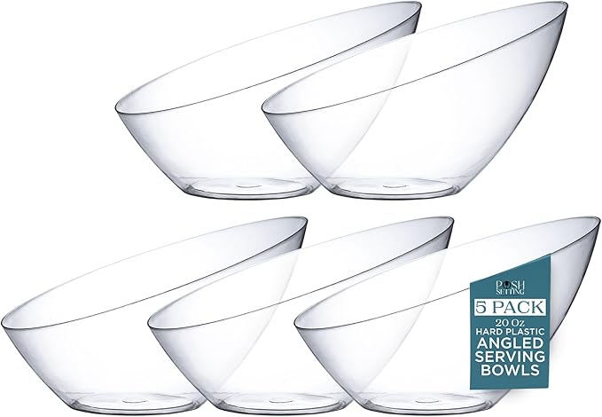 5 Pack Clear Angled Plastic Serving Bowl Disposable by PoshSetting