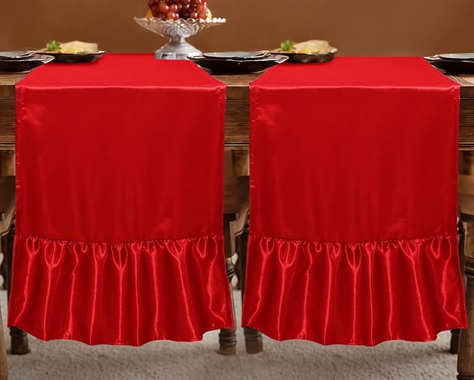 2 Pack Red Satin Table Runner 12 x 72 Inch | Ruffle Design, Luxurious Dining - Image 3