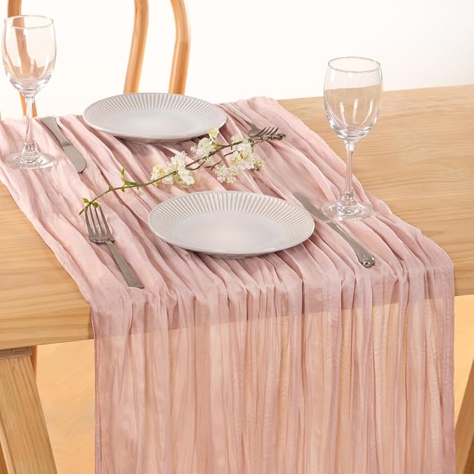 12 Pack Pink Table Runner 10ft Rustic Gauze Cheesecloth Table Decor | - Image 7