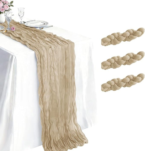 3 Pack Beige Cheesecloth Table Runner 21 x 120 Inch Boho Gauze Sheer Table by Unknown