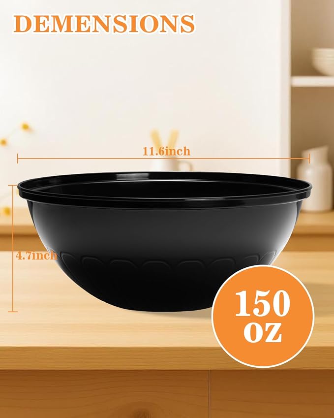 BESTVIP 150 Oz Black Plastic Serving Bowls, 4 Pack | 11.6-Inch Disposable & - Image 5