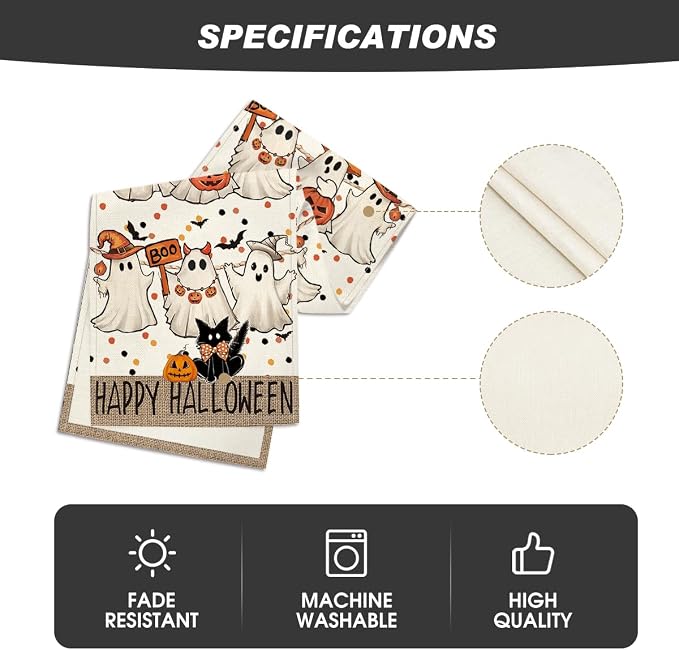 Artoid Mode 210 GSM Halloween Table Runner 13x120 Inch Home Party Decor | Beige - Image 5