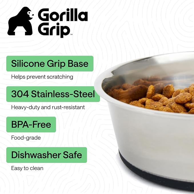 GORILLA GRIP Dog Bowl, Holds 4 Cups, Food Grade 304 Stainless Steel Food and - Image 2