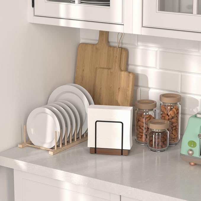 Wican Napkin Holder for Table, Bamboo Iron Standing Napkin Dispenser | Kitchen - Image 3