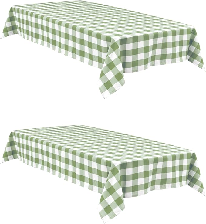 Checkered Table Cloths, 2 Pack, 60 x 120 inch Sage Green and White | Waterproof by Hiasan