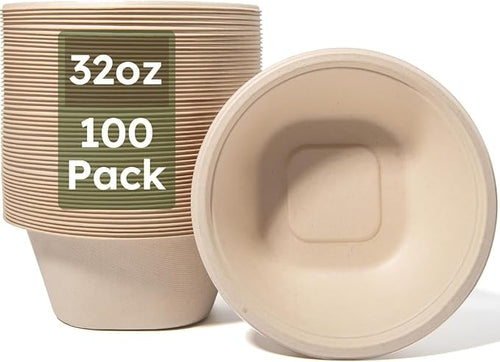 32 oz Disposable Paper Bowls, Heavy-Duty Compostable Soup Bowls, Eco-Friendly by Unknown