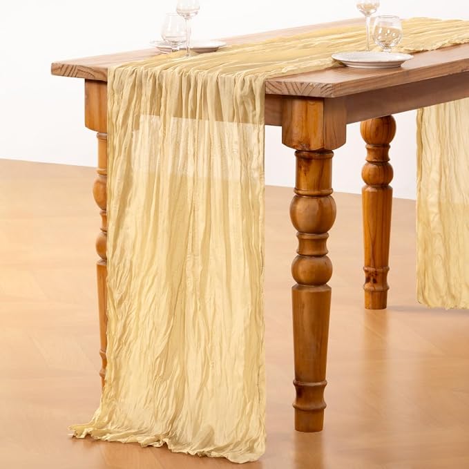 DeZerlor Champagne Cheesecloth Table Runners 2 Pack Summer Boho Runners | - Image 4