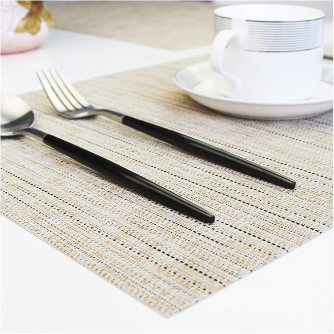 PIGCHCY Deep Beige Placemats Set of 8 Encryption Thickening Weave - Image 4