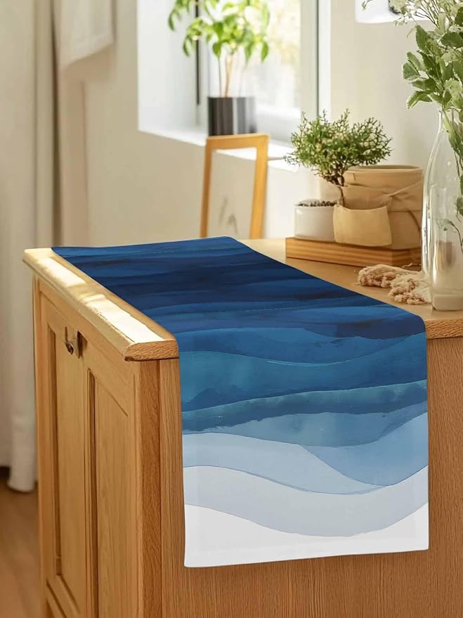 Navy Blue Ombre Table Runners 48 Inches Long, Abstract Modern Stripe Table - Image 7