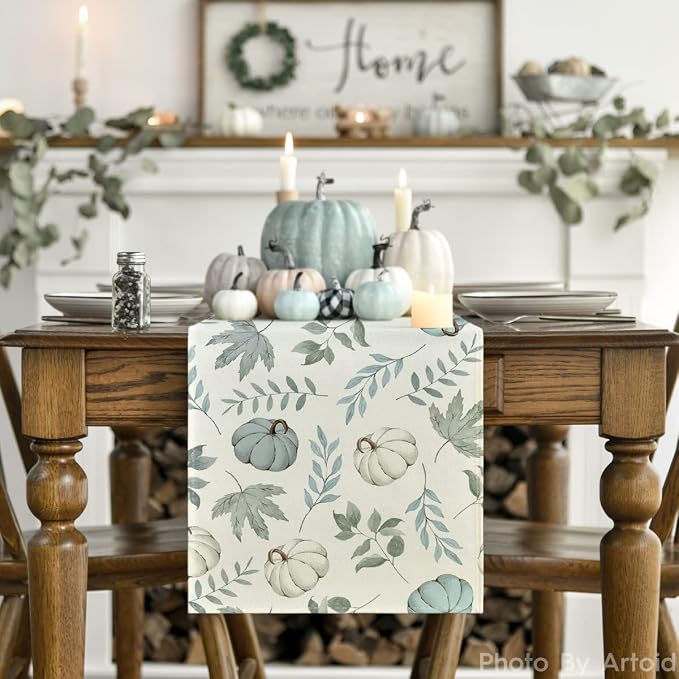 Artoid Mode 210 GSM Fall Table Runner 13x36 Inch Home Party Decor | Blue - Image 2