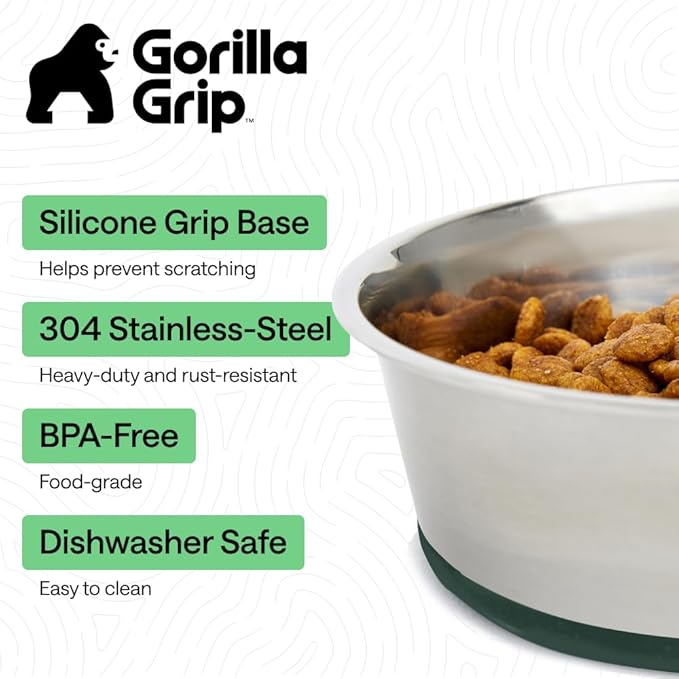 GORILLA GRIP Dog Bowls, Food Grade 304 Stainless Steel, Holds 2 Cups Each Food - Image 2