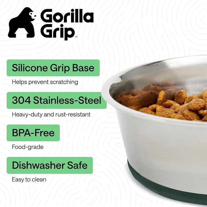 GORILLA GRIP Dog Bowls, Food Grade 304 Stainless Steel, Holds 8 Cups Each Food - Image 2