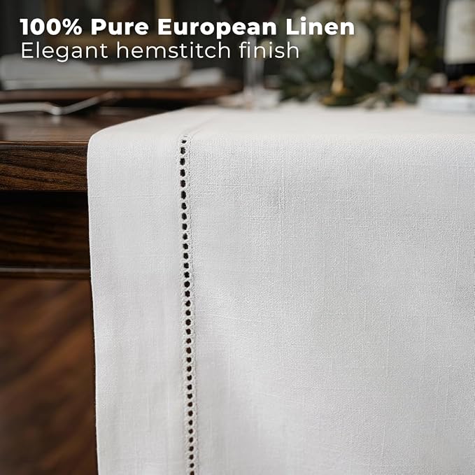 Signature Linen™ by D'Moksha White Table Runner 132 Inches Long, 100% Pure Linen - Image 2