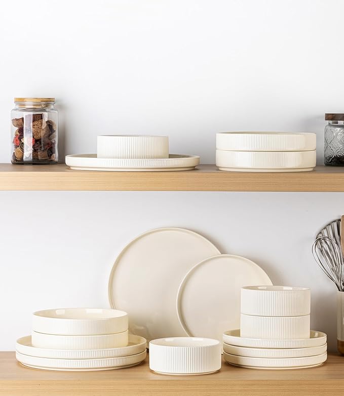 Ceramic Dinnerware Set for 4, 12-Piece Plates and Bowls Set | Lightweight - Image 6