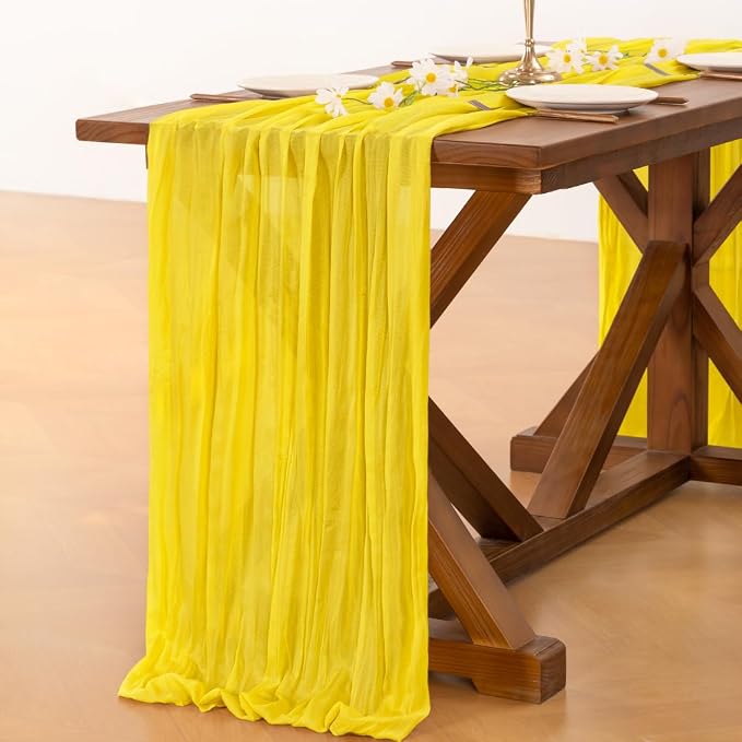 Cheesecloth Table Runner Summer Boho Wedding Birthday Party Home Decor | Yellow - Image 5