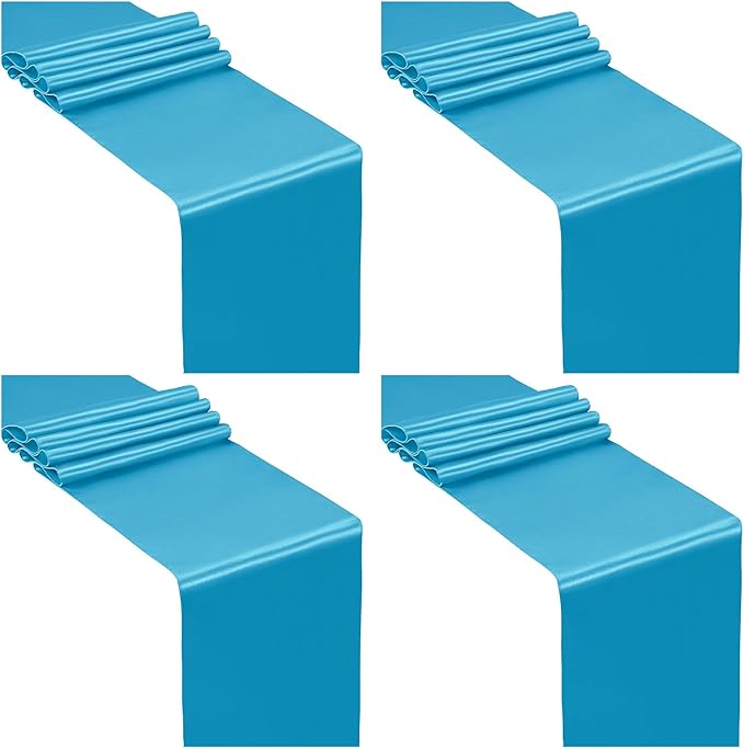 SiinvdaBZX 4 Pcs Teal Blue Satin Table Runner 12 x 108 inches Long | Bright by SiinvdaBZX