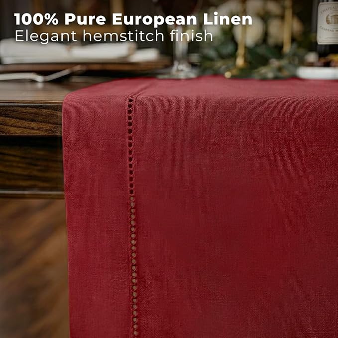 Signature Linen™ by D'Moksha Red Table Runner 144 Inches Long, 100% Pure Linen - Image 2