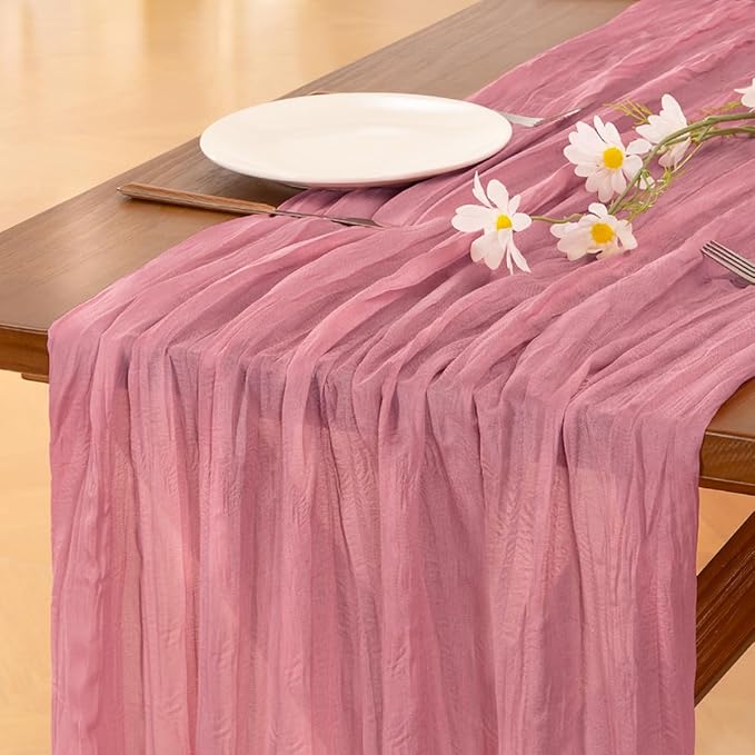 Cheesecloth Table Runner Summer Boho Wedding Birthday Party Home Decor | Mauve - Image 2