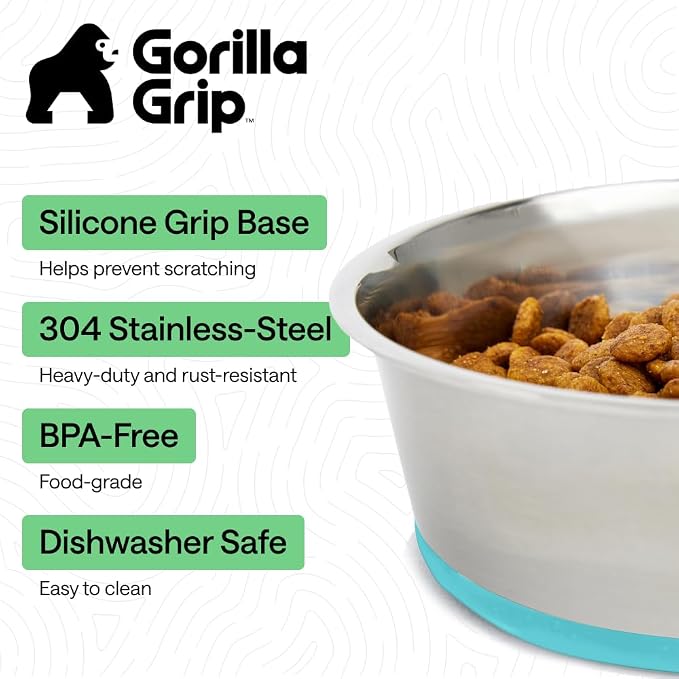 GORILLA GRIP Dog Bowls, Food Grade 304 Stainless Steel Holds 4 Cups Each Food - Image 2