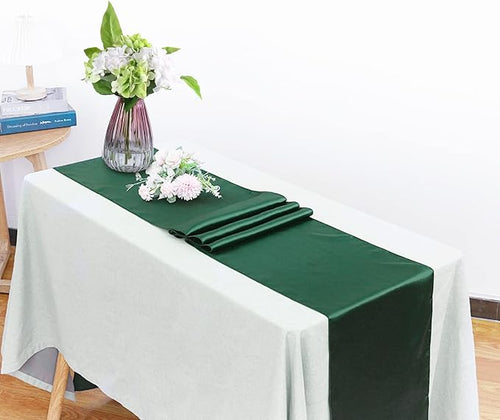 12 Pack Forest Green Satin Table Runner 12x108 Inches | Silk and Smooth Fabric - Image 2
