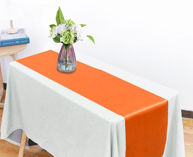 15 Pack Orange Table Runners, 12x108 Inches | Satin, Silk and Smooth Fabric - Image 2