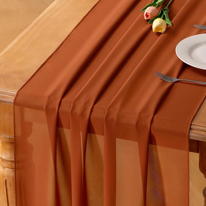Terracotta Chiffon Table Runner Summer Boho Wedding Birthday Party Decor | 10ft by Socomi