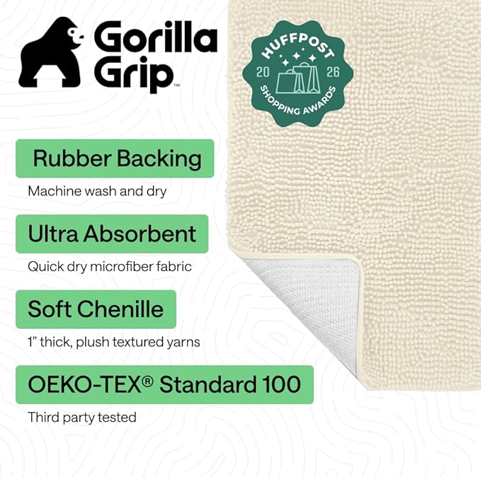 GORILLA GRIP Bath Rug Mat 36x24, Soft Absorbent Chenille, Quick Dry Microfiber - Image 2