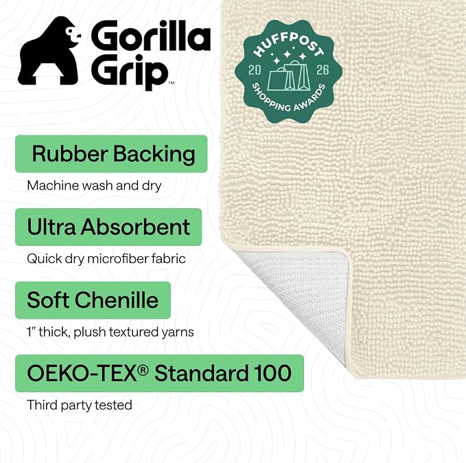 GORILLA GRIP Bath Rug Mat 48x24, Soft Absorbent Chenille, Quick Dry Microfiber - Image 2